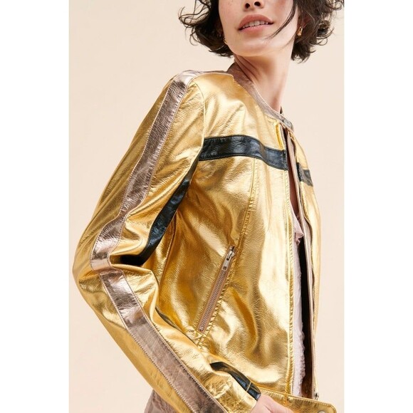 Free People Fast Lane Metallic Moto Jacket M - Picture 8 of 8